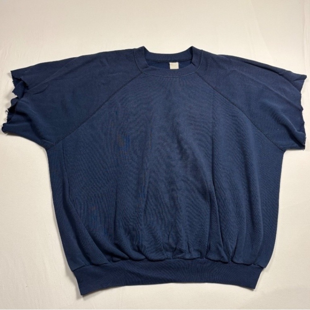 Vintage Tultex Men's Blue Raglan Short Sleeve Crewneck Sweatshirt XL Cutoff